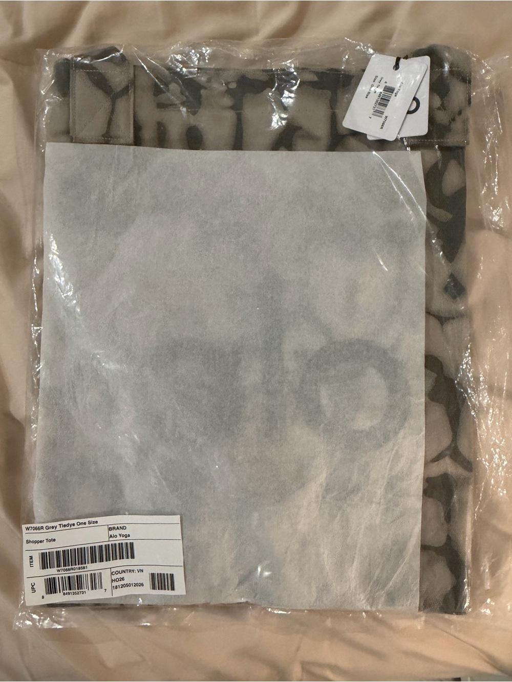 ALO Yoga Gray Tie-Dye Canvas Tote with Black Logo - Picture 2 of 3
